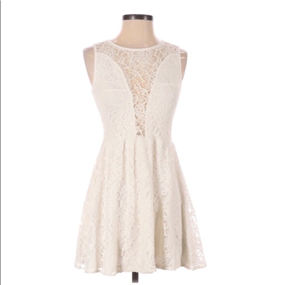 For Love & Lemons Lulu Fit & Flare Plunge Mini Skater Dress Size S View 2